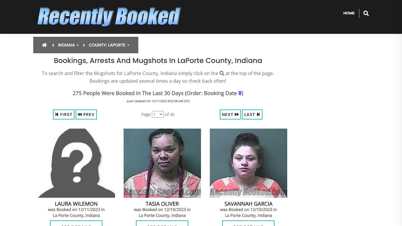 Recent bookings, Arrests, Mugshots in LaPorte County, Indiana